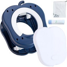 Budsia 孩童蘋果造型便攜式學習便盆+拋棄式清潔袋 15枚+收納袋組, 海軍藍色
