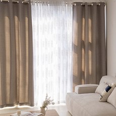 끌래망스 네추럴 아일렛 쉬어커튼 + 암막커튼 + 봉 세트