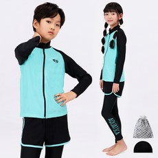 AQUATICA 孩童拉鍊式泳衣+內搭褲+游泳短褲+泳帽+塑膠收納袋 AQA337