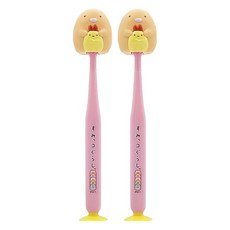 Skater 角落生物吸盤牙刷 附吸盤, 炸豬排 粉色 + 橘色 + 黃色, 2組, 1入