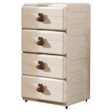 加厚抽屜式臥室床頭兒童衣櫃4層 可愛兔, 奶油 + 棕頂, 1個