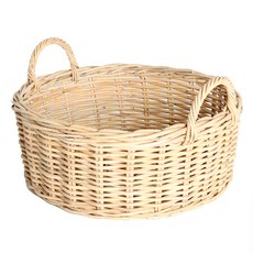 圓形手提藤編收納籃 B907BE, 淺褐色, 1個