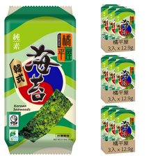橘平屋 韓式海苔 原味 3入, 12.9g, 3袋