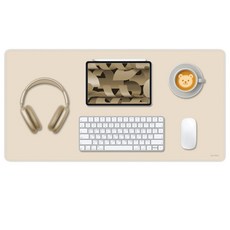 SOYMIX 獨特皮革長桌墊 書桌墊 SOL7LO M, 米色, 1個