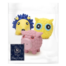 DING DONG PET 寵物胖胖球玩具 小型3件組, 刺蝟, 小豬, 貓頭鷹, 1套