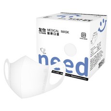 台灣康匠 Uneed 友你 立體醫用口罩 末滅菌 彈力 L 成人用, 50片, 1盒, 天使白