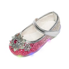 LA STELLA 女童冰雪奇緣LED毛絨平底雪花燈光冬季防寒公主鞋