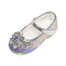 LA STELLA 女童Frozen LED毛絨平底雪花絨毛發光冬季防寒公主鞋