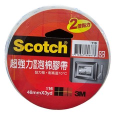 3M Scotch 超強雙面泡棉膠帶, 48mm x 3yd, 黏力強, 耐高溫70°C, 2倍黏力, 1個