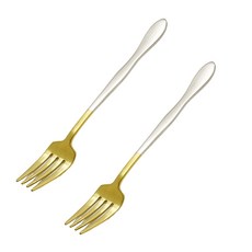 Table Art 韓國製波浪雙色甜點叉, 金色 + 銀色, 2個