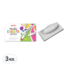 MUNGYO 多功能粉筆 12入 + 多功能板擦 文具組, 黃色, 3套