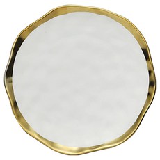 Homely Zakka 北歐輕奢風錘紋鍍金邊不規則陶瓷餐具 飯碗, 啞光白色+霧金邊, 1個