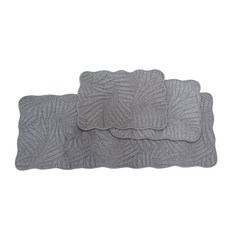 living M 水洗棉質絎縫腳踏墊 2條+長形地墊組, 葉灰色