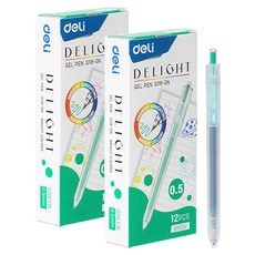 deLi 得力 Deli-ght 速乾按壓式中性筆 0.5mm EG118, 綠色, 24個