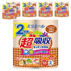 elleair 艾黎艾爾 無漂白超吸收廚房紙巾 (2捲/包 200張/捲) 超強吸水、柔韌耐用、廚房清潔必備, 6袋