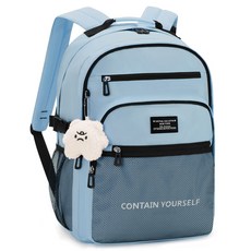 ADDEDIT 素色網眼後背包+鑰匙圈組 隨機出貨, 天空