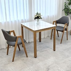 비에프컴퍼니 비앙카 세라믹 식탁의자세트 2인용 방문설치, 유광 화이트마블 + 우드스틸(식탁), 진그레이(의자), 일반의자 2
