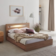 크렌시아 오로라2 LED 멀티수납 침대 + 독립CL40T매트리스 방문설치, 아카시아