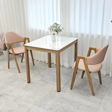 비에프컴퍼니 비앙카 세라믹 식탁의자세트 2인용 방문설치, 유광 화이트마블 + 우드스틸(식탁), 핑크(의자), 일반의자 2