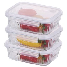 네오플램 웨이브락 V 유리 밀폐용기 직사각, 3개, 1L