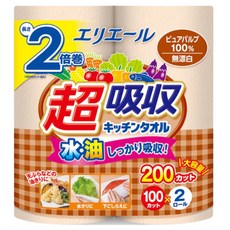 elleair 艾黎艾爾 無漂白廚房紙巾2捲入 100%原生紙漿 超強吸水 廚房清潔好幫手, 1捲, 2捲