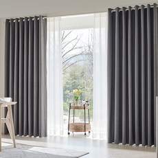 DECOZIO 插針式客廳遮光窗簾2p+窗簾繩2p+針2p+fussori 2p 套組, 深灰色