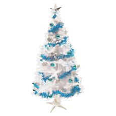 MODACore 摩達客 耶誕 特仕幸福型裝飾白色聖誕樹藍銀系配件 + 100燈LED燈藍白光 USB充電式