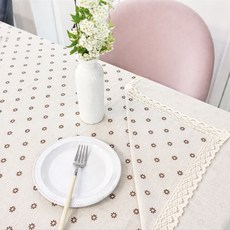 마켓감성 코튼 플라워패턴 테이블 보 4인용, 브라운꽃, 4인 (140 x 100cm), 1개