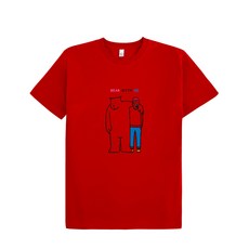 JbFashion 男女通用透氣小熊朋友短袖T恤, 紅色