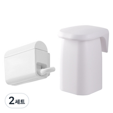 MONACO OLIVE 現代簡約磁吸漱口杯 + 懸掛式擠牙膏器分配器組, 白色, 2套