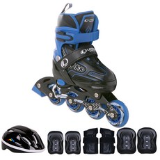 LANDWAY 全方位裝備 直排輪 + 安全帽 + 防撞緩衝墊, 藍色