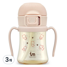 토비앤몰리 유아용 PPSU 원터치락 빨대컵, 180ml, 3개, 핑크