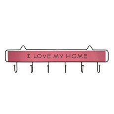 衣帽架 掛衣架 鑰匙架, I LOVE MY HOME, 木頭+鐵藝, 六鉤/五鉤/四鉤, 粉色, 49cm(W) x 13.5cm(H)