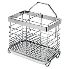 不鏽鋼可掛可立兩用大容量分隔筷桶 餐具桶 304不鏽鋼 雙格容量 無痕掛勾, 1組