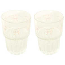 MYUMYU 沐慕家居 玻璃水杯 高杯 380ml, 粉色蝴蝶結 透明色, 2個