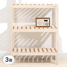 OLIVING 原木花盆鞋架多功能收納層架, 原木色, 3個