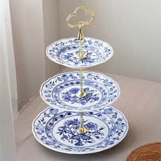 CESKY PORCELAN Zwiebelmuster 藍洋蔥圖案 3層蛋糕架 CB298, 1個, 混合色