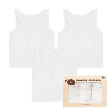 JumpingChickpea 幼兒女童無螢光純棉基本款背心3件組