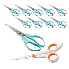 WHASHIN 754 辦公用剪刀 10入+704 雙色剪刀 小, 薄荷綠, 白色/橘色, 1套