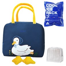 리틀허그 보냉백 귀여운 캐릭터 보온 보냉 도시락 가방 + 아이스팩, 네이비 오리