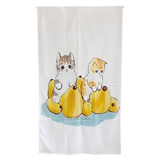 LASSLEY 蕾絲妮 絨面舒柔門簾, 85 x 150cm, 呆萌貓 白色 + 橘色