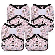 THiRSTiES 魔鬼氈防水尿布兜 SANRIO聯名款 適用於1 (3-8kg) 100%聚酯纖維, Hello Kitty Dear Bear, 4件