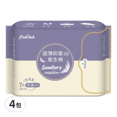 Finetech 釩泰 抑菌涼感衛生棉 棉柔表層 量大不擔心 7片 29cm 夜用, 輕薄, 4包