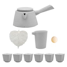 LOHAS Pottery 陸寶 飲隱山石茶禮10件組, 1套, 茶壺 + 茶海 + 茶杯 6個+ 茶濾 + 活水球, 清水模灰