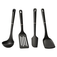 MEYER 美亞 TOOLS & GADGETS 矽膠廚房配件4件組, 黑色, 1套, 矽膠鍋鏟 + 矽膠湯杓 + 矽膠抹刀 + 尼龍鍋鏟