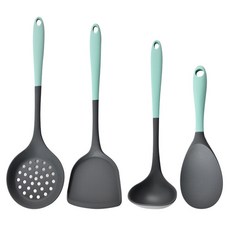 Monohaim 薄荷綠矽膠廚具4件組, 1套, 湯勺, 鍋鏟, 漏勺, 刮刀, 灰色