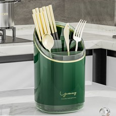 瀝水餐具筒 餐具架 3格, 優雅綠, 1個