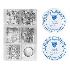 Angongsa THE BEADS 配件組 鍍銠 + 彈力線 0.4mm + 魚線 0.3mm, 混合色, 1套