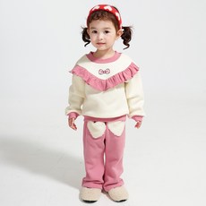 BERRYMAY 女童迷你蝴蝶結愛心刷毛上衣 + 靴型褲套裝