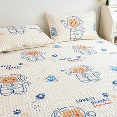 ANTIAN 乳膠涼席枕頭套三件組 可水洗空調軟席 涼感床墊床單 太空熊-米